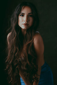 Long flowing hair fashion editorial portrait in Las Vegas studio