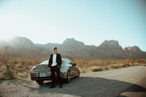 Ink Master Joey Hamilton with his Mercedes Benz in Red Rock Canyon of Las Vegas