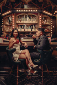 Las Vegas stylish engagement pictures inside bar in the Venetian hotel